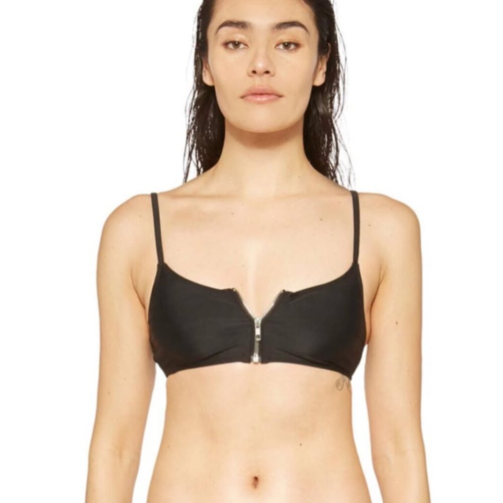 Basic Swim Black Zip Top, Size Small